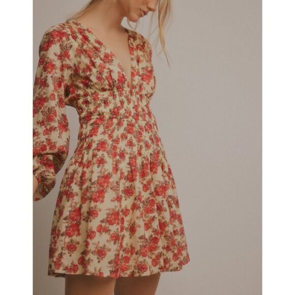 FREE PEOPLE Dress NWT Keep You Mini Fit & Flare Classic Combo Red Cream Size XS - Picture 8 of 16